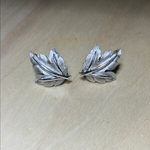Vintage Crown Trifari Silver Leaf Earrings